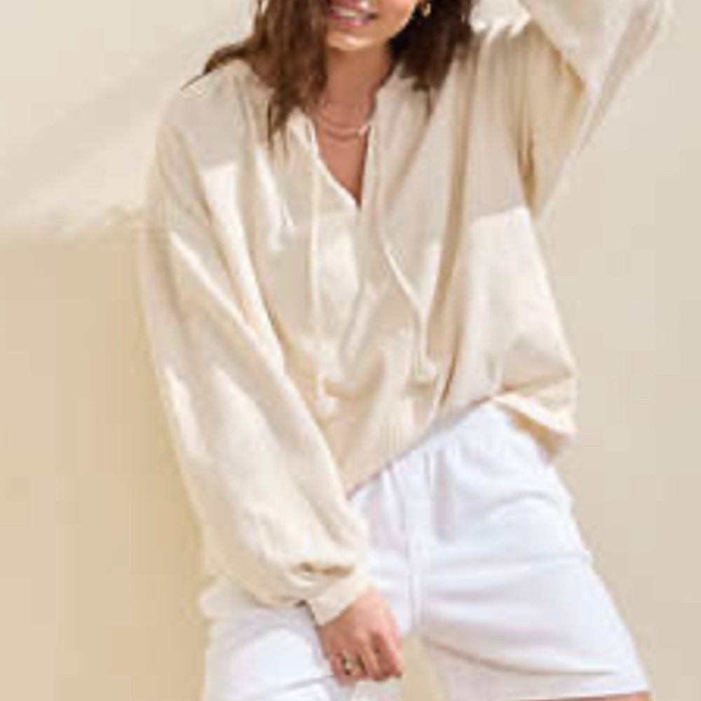 aerie NWT XXS OVERSIZED(runs big as a Small size) Cream Drawstring Pullover